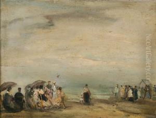 View On A Crowded Beach Oil Painting by Jan Francios Verhas