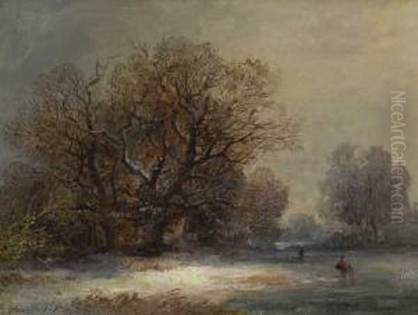 Winterlandschaft. Oil Painting by Theodor Verhas