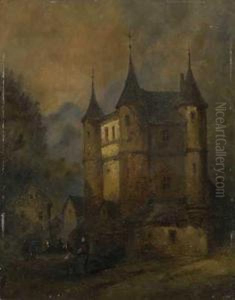 Partie In Einer Mittelalterlichen Stadt. Oil Painting by Theodor Verhas