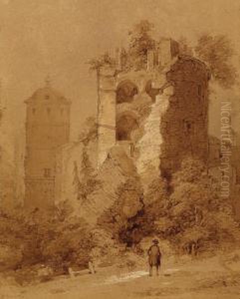 Der Krautturm (gesprengte Turm) Des Heidelberger Schlosses Oil Painting by Theodor Verhas