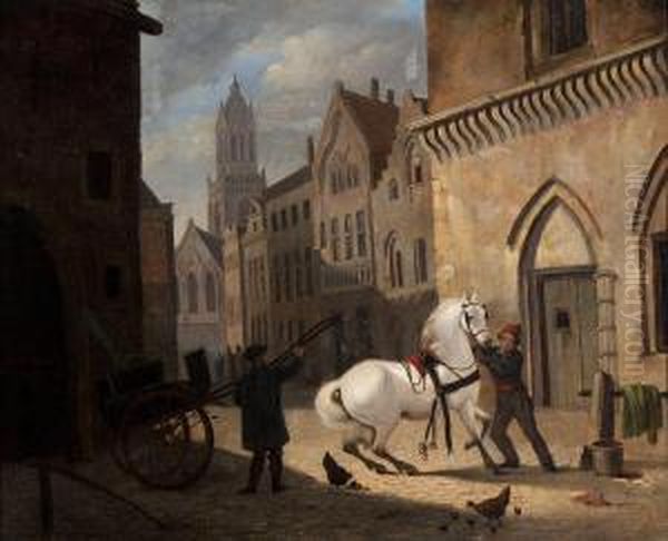 Bridling The Horse Oil Painting by Jan Hendrik Verheijen