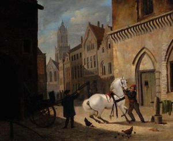 Bridling The Horse Oil Painting by Jan Hendrik Verheijen