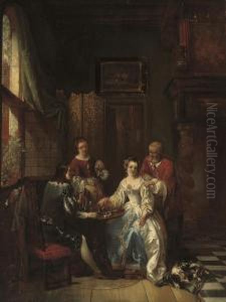 A Lesson In Chess Oil Painting by Adrien Joseph Verhoeven-Bell