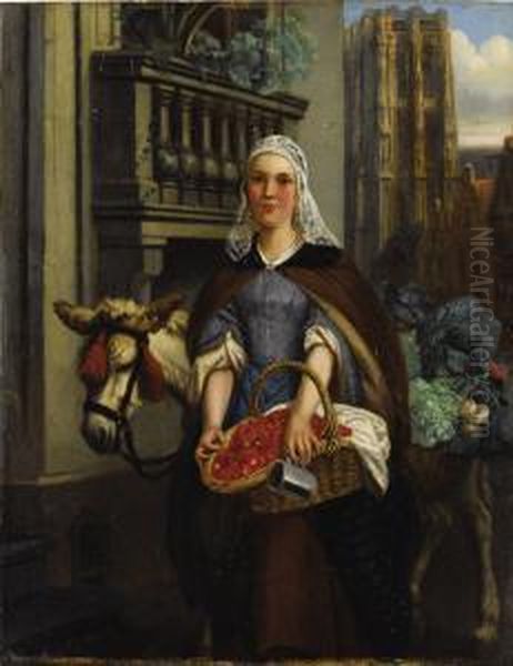 Going To Market Oil Painting by Adrien Joseph Verhoeven-Bell