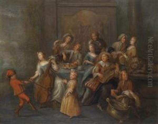 A Music-making Party Oil Painting by Nicholas Verkolje