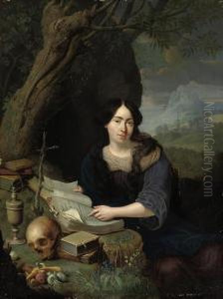 Portrait Of A Lady As The Penitent Magdalen, Three-quarter-length,in A Landscape Oil Painting by Nicholas Verkolje