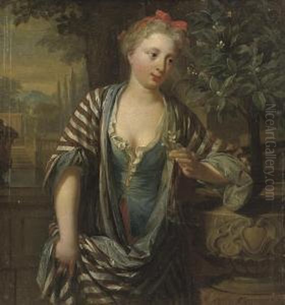 A Young Woman Holding A Flower by Nicholas Verkolje