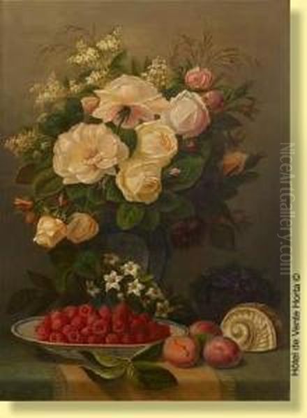 Composition Aux Framboises Et Aux Roses Oil Painting by A. Verlat