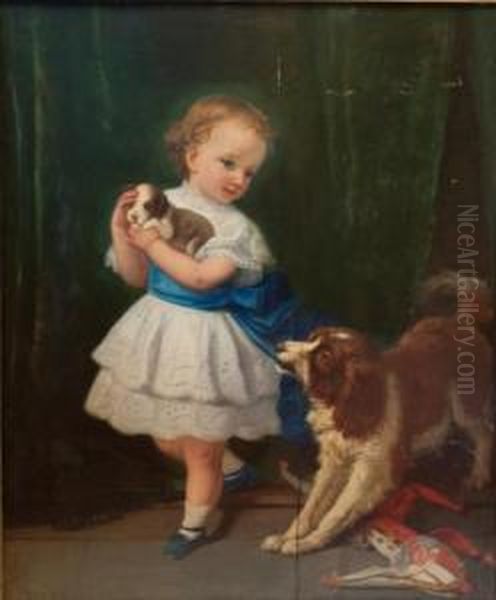 Fillette Aux Chiens Oil Painting by Charles Verlat