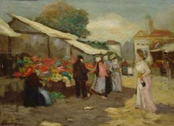 Auf Dem Markt Oil Painting by Andries Verleur