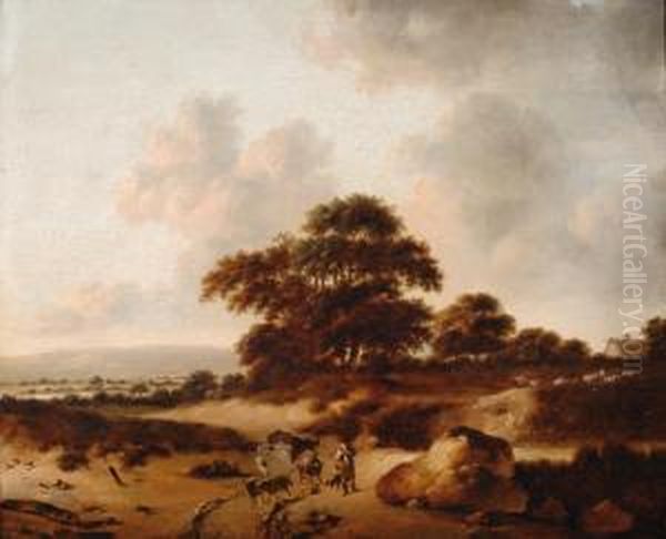 A Landscape With Shepherdand Stock On The Foreground Oil Painting by Jan Wijnants