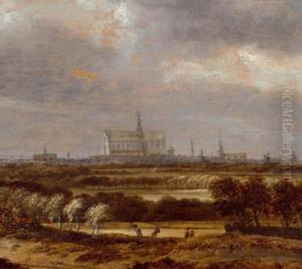 Landscape With View Of The Church Of St. Bavo. Oil Painting by Jan Wijnants