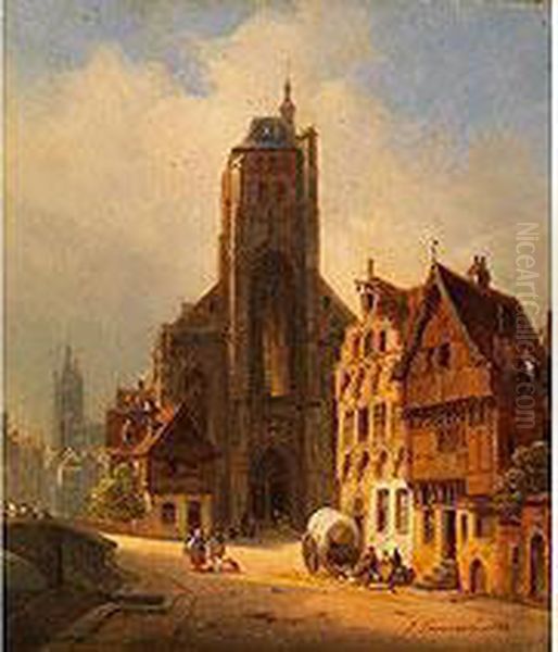 Kathedrale In Einer Mittelalterlichen Altstadt Oil Painting by Ambros Ivo Vermeersch