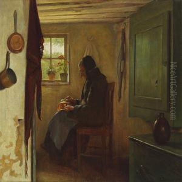 Interior With Woman Oil Painting by Gustav Vermehren