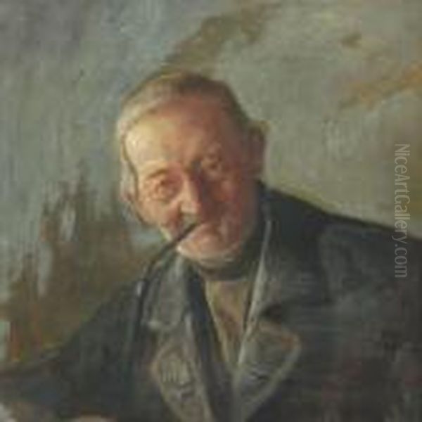 Man Smoking His Pipe Oil Painting by Gustav Vermehren