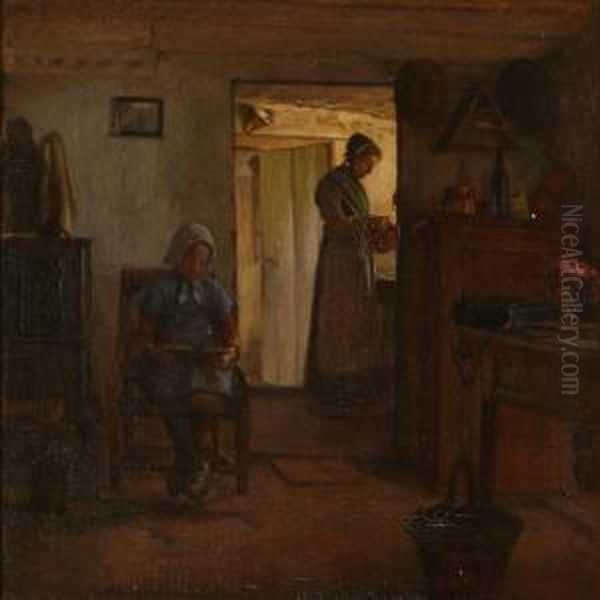 Interior With A Reading Girl Oil Painting by Gustav Vermehren