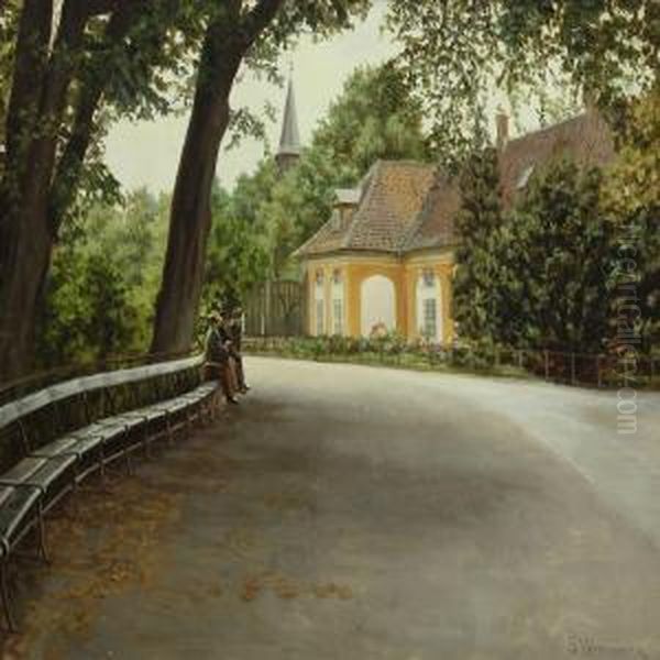 View Of The Entrance At Frederiksberg Park Oil Painting by Sophus Vermehren