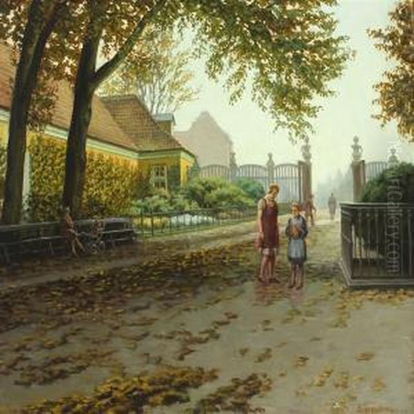 Scenery From The Gates Of Frederiksberg Garden, Copenhagen Oil Painting by Sophus Vermehren