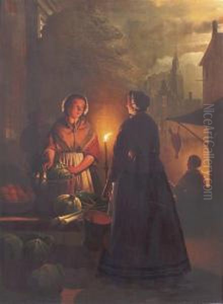 A Market Stall By Night Oil Painting by Andries Vermeulen