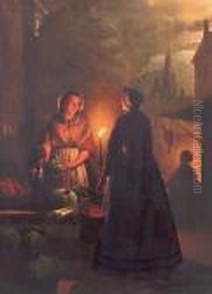 A Market Stall By Night Oil Painting by Andries Vermeulen