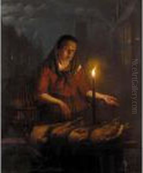 A Candlelit Market Stall Oil Painting by Andries Vermeulen