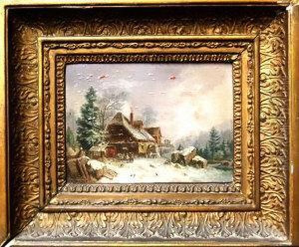 Watermill In A Winter Landscape Oil Painting by Andries Vermeulen