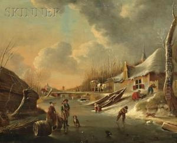 Winter On The River Oil Painting by Andries Vermeulen