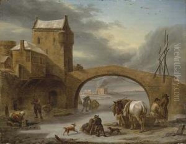 La Distribution Du Foin En Hiver Oil Painting by Cornelis Van Der Meulen