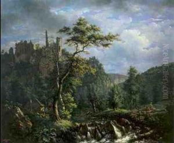 Mittelgebirgslandschaft Mit Einer Burgruine Oil Painting by Eugene Vermeulen