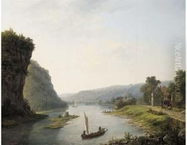 On The River By A Dutch Town Oil Painting by Eugene Vermeulen