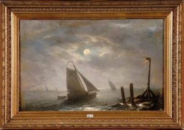 Marine Au Clair De Lune Oil Painting by Jan Vermeulen