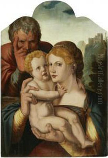 The Holy Family Before A Landscape Oil Painting by Jan Cornelisz Vermeyen