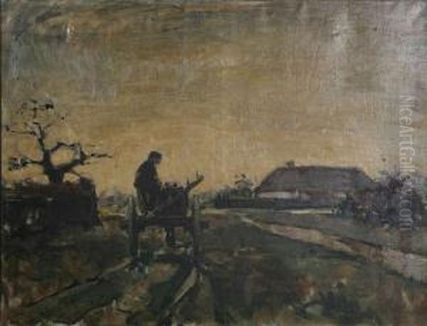 Landschap Met Boer Met Paard En Kar Bij De Hoeve Oil Painting by Alphonse Vermeylen