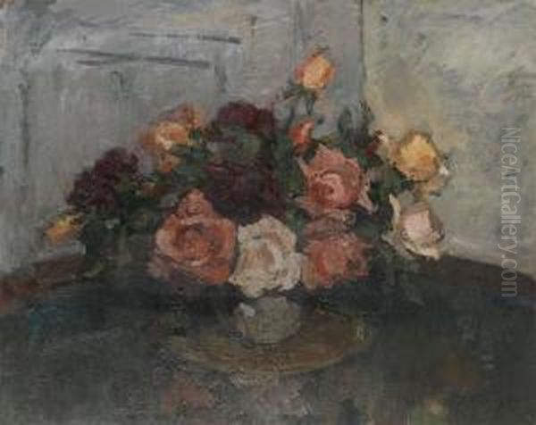 Bouquet Of Roses Oil Painting by Alphonse Vermeylen