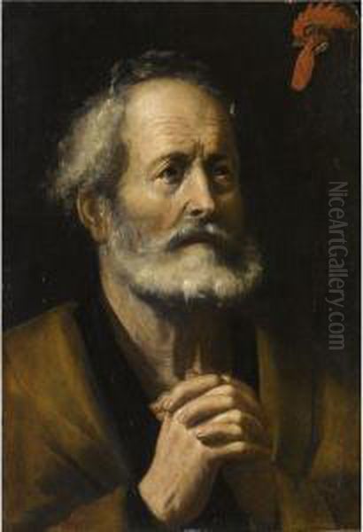 San Pietro E Il Gallo Oil Painting by Giuseppe Vermiglio