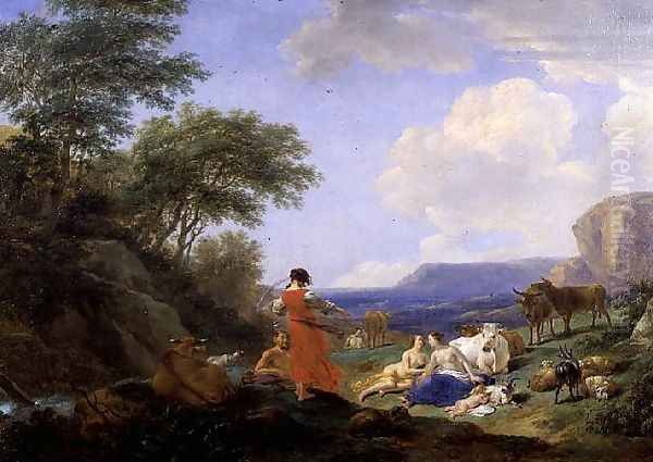 The Infant Jupiter with the Nymphs on Mount Ida 1650 Oil Painting by Nicolaes Berchem