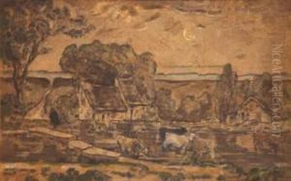 Le Hameau Oil Painting by Francois F.Miel, Dit Vernay