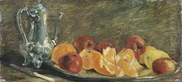 Nature Morte A La Cafetiere Et Au Plat De Fruits Oil Painting by Francois F.Miel, Dit Vernay