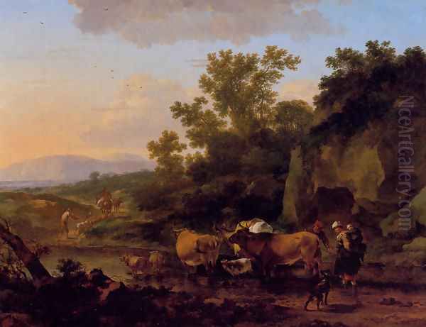 Crossing The Ford Oil Painting by Nicolaes Berchem