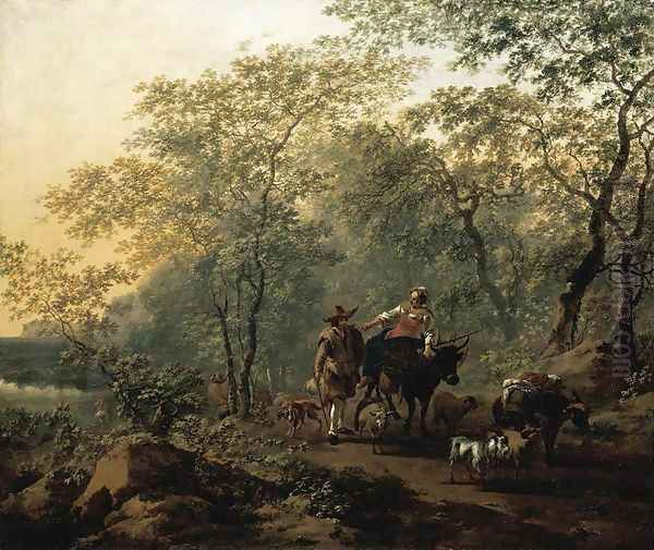 An Italianate Landscape 1654 Oil Painting by Nicolaes Berchem