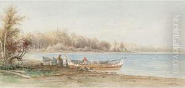 Canoes And Trappers Oil Painting by Frederick Arthur Verner