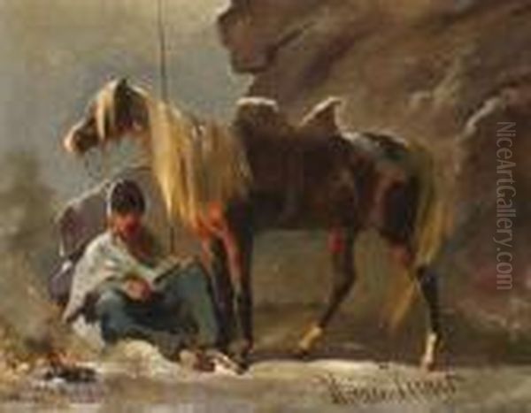 Kosake Mit Seinem Pferd. Oil Painting by Horace Vernet