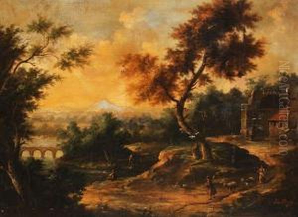 Figures Andgoats In An Extensive Landscape Oil Painting by Jean Antoine Vernet