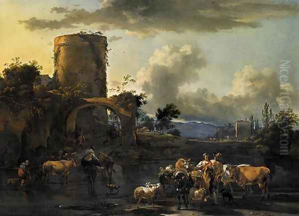 Evening Landscape 1661-63 Oil Painting by Nicolaes Berchem