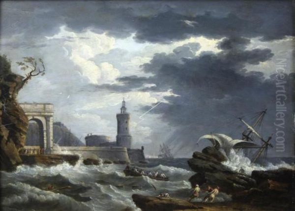 Scene De Pecheurs Pres D'une Mer Oil Painting by Claude-joseph Vernet