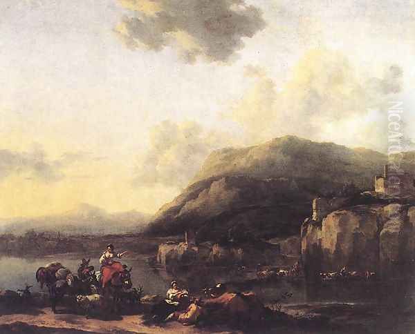 Landscape with Jacob, Rachel, and Leah 1643 Oil Painting by Nicolaes Berchem