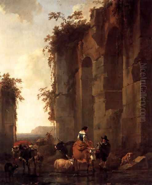 Ruins in Italy 1658 Oil Painting by Nicolaes Berchem