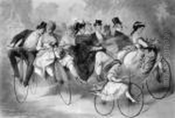 Une Noce En Velocipedes Oil Painting by Charles Vernier