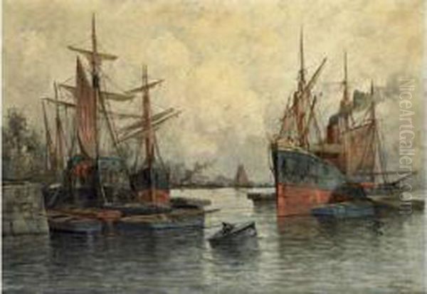 Les Vaisseaux Au Mouillage Oil Painting by Jules Vernier