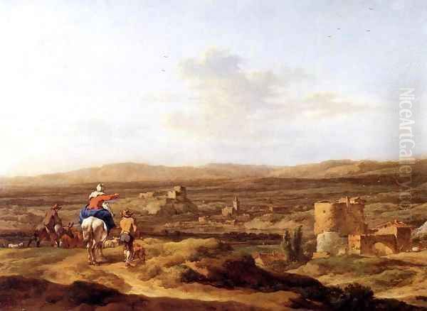 Italian Landscape with Mountain Plateau 1655 Oil Painting by Nicolaes Berchem